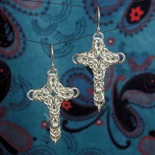 handmade silver cross earrings by woven silver jewellery