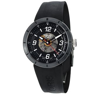 Oris Men's 'TT1' Black Skeleton Dial Black Rubber Strap Watch Oris Men's Oris Watches