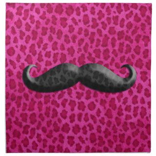 Hipster Girly Pink Cheetah Print And Mustache Printed Napkins