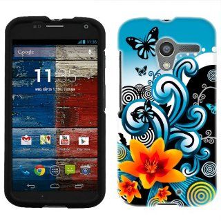 Motorola Moto X Yellow Lily with Butterflies on Blue and Black Phone Case Cover Cell Phones & Accessories