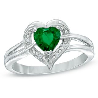 0mm Heart Shaped Lab Created Emerald and Diamond Accent Ring in