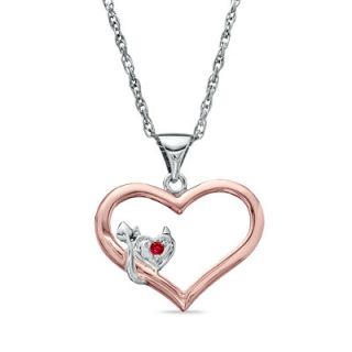 Lab Created Ruby Lil Devil Heart Pendant in Two Tone Sterling Silver