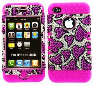 AT&T VERIZON SPRINT APPLE IPHONE 4/4S WAVY HEART BLING IN PINK SILICONE CASE Cell Phones & Accessories