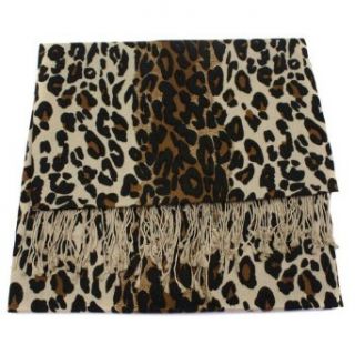 Leopard Animal Print Scarf in Silk Pashmina (50% Silk  50% Pashmina) with Tassels / Fringes