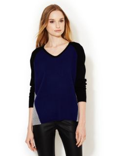 Colorblocked V Neck Cashmere Sweater by Elorie