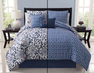 Victoria Classics Calista 5 Piece Reversible Comforter Set, King, Blue   Bedding Sets King
