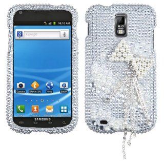 Fits Samsung T989 Hercules Hard Plastic Snap on Cover White Bow Chain Premium 3D Diamond T Mobile Cell Phones & Accessories