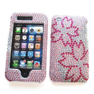 Apple iPhone 3G & 3GS Snap on Protector Hard Case Rhinestone Cover "Pink Flowers" Design Cell Phones & Accessories