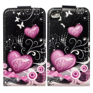 Bfun New Purple Heart Flip Leather Cover Case For Apple iPod Touch 4 4G Cell Phones & Accessories