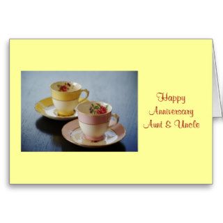 Anniversary Aunt & Uncle, two antique teacups Card
