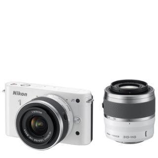 Nikon 1 J1 Compact System Camera with 10 30mm and 30 110mm Double Lens Kit   White (10.1MP) 3 Inch LCD Refurbished      Electronics
