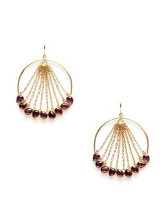 Gold Chain & Purple Open Circle Drop Earrings by Isharya