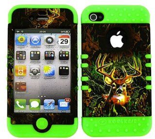 BUMPER CASE FOR IPHONE 4 SOFT LIME GREEN SKIN HARD FOREST CAMO DEER COVER Cell Phones & Accessories