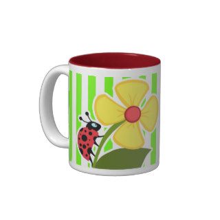 Bright Green Stripes; Ladybug Mug