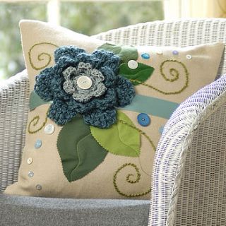 ecru single flower wool cushion by emily brown design