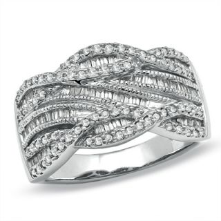 CT. T.W. Round and Baguette Diamond Swirl Band in 10K White Gold