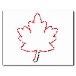 O Canada National Anthem in a Maple Leaf Postcard