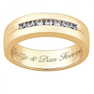 Men's 18K Gold Plated Sterling Engraved CZ Wedding Band Ring