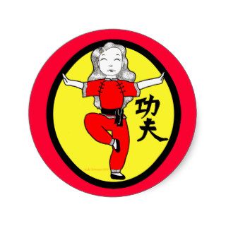 Kung Fu Crane Stance Girl Round Stickers