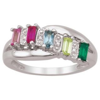 Mothers Baguette Birthstone and Diamond Accent Ring in Sterling