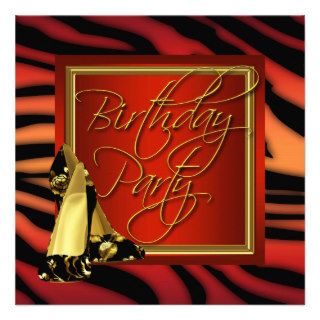 Red Zebra Gold High Heel Shoes Personalized Invitations