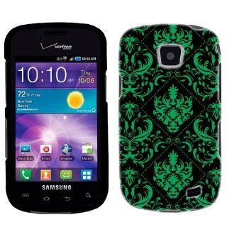 Samsung Galaxy Proclaim Green Damask on Black Phone Case Cover Cell Phones & Accessories