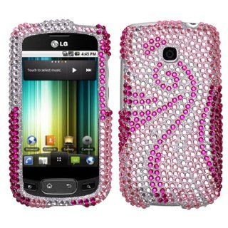 Pink Silver Phoenix Tail Full Diamond Bling Snap on Design Hard Case Faceplate for Lg Optimus P509 / T mobile Cell Phones & Accessories
