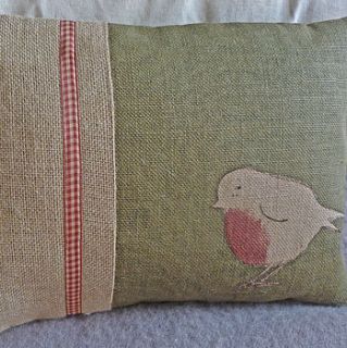hand printed little robin cushion by helkatdesign