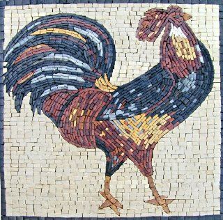 16x16" Marble Mosaic Rooster Art Tile Accent Insert  Decorative Tiles  