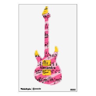 Girly Pink Stripe Yellow and Black Musical Notes Room Sticker
