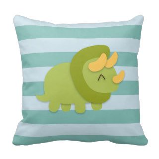 Kawaii cartoon of green and yellow Triceratops Throw Pillow