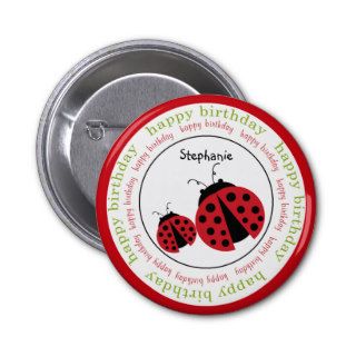 Pair of Red Ladybugs Happy Birthday Button