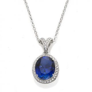 4.04ct Absolute™ Oval Created Sapphire Pavé Frame Pendant with 18"