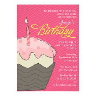 Pink and Girly Big Cupcake Birthday Party Announcement