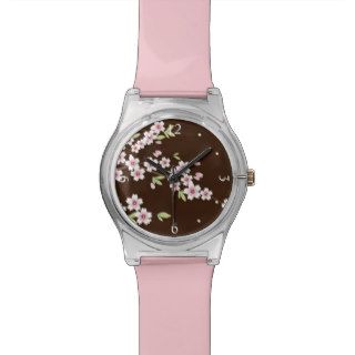 Pink/Chocolate Brown Cherry Blossom Wristwatches