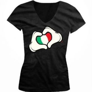 Italia Italy Flag Cartoon Hands Heart Ladies Junior Fit V neck T shirt Clothing