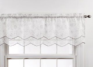 Stylemaster Renaissance Home Fashion Reese Embroidered Sheer Layered Scalloped Valance, 55 Inch by 17 Inch, Chrome   Window Treatment Valances