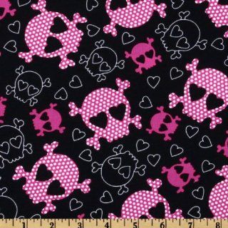 44'' Wide Timeless Treasures Skull & Crossbones Black/Pink Fabric By The Yard