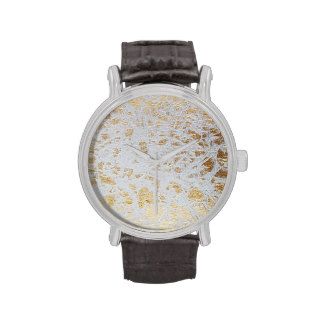 Crackled Metallic Gold on Silver Bling Background Wrist Watches