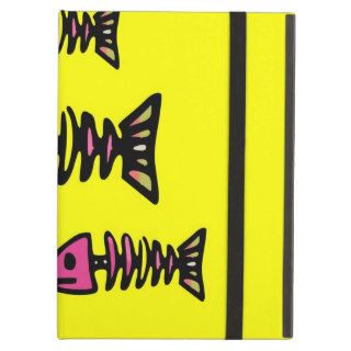 School of Pink Fish Bone Skeletons on Yellow Gifts iPad Cover