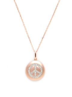 Rose Gold & Diamond Peace Sign Disc Pendant Necklace by Dorie Love