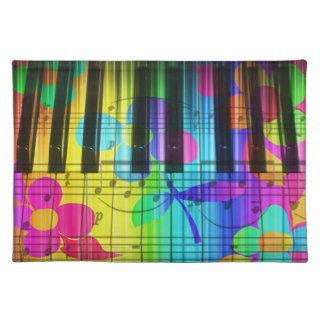 Colorful Piano Keyboard With Flowers Placemats