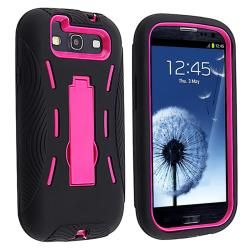Hot Pink/ Black Hybrid Case with Stand for Samsung Galaxy S III BasAcc Cases & Holders