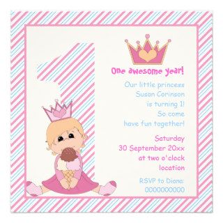 Little princess girls 1st birthday pink blue invitation