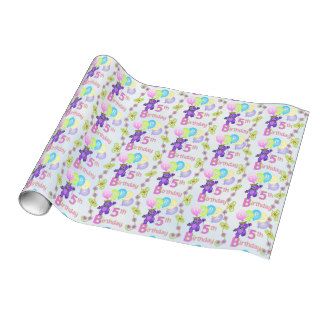 5th Birthday Purple Princess Teddy Bears Gift Wrapping Paper