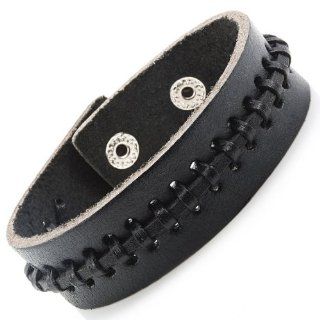 50 Shades of Black Adjustable Genuine Leather Metal Studs Bracelet Cuff Bangle for Men (9", 27mm) Jewelry