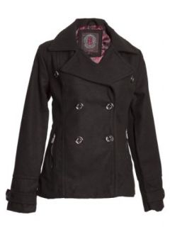 (7521) Dollhouse Classic Wool Blend Double Breasted Short Pea Coat with Pop Print Lining in Black Size 1X