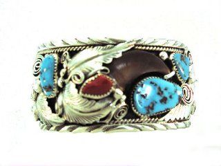 By Navajo Artist Mike Thomas Jr Beautiful Men's Sterling silver Bear Claw bracelet Jewelry