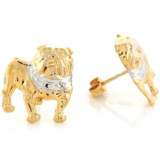 10k Two Tone Real Gold 1.6cm x 1.39cm Bull Dog Lovers Cute Post Earrings Jewelry