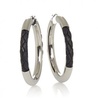 Stately Steel Braided Leather Accent Hoop Earrings